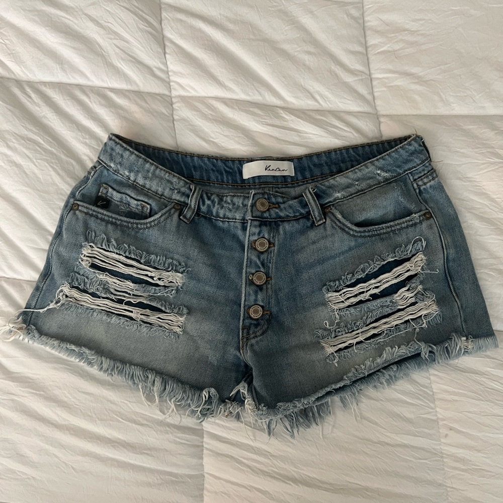 Kancan Distressed button fly light wash shorts size large from Vici